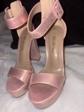 Dream Pairs Rose Pink Velvet Platform Ankle Strap Sandals